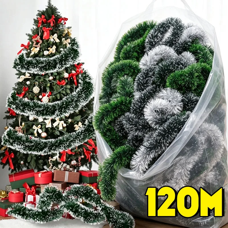 Tinsel Garland Decoration - Зеленая и белая гирлянда с снежинками