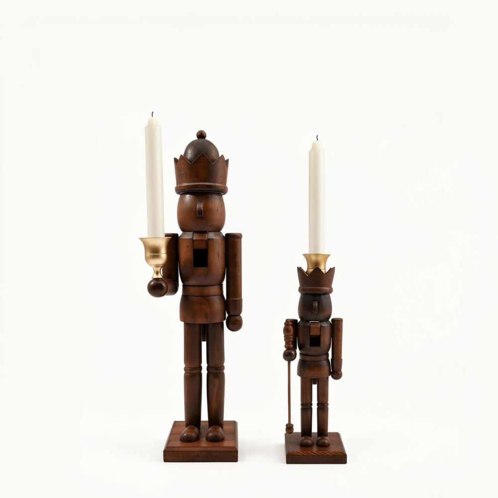 Nutcracker Figurine - Винтажный Щелкунчик с золотым подсвечником, деревянное