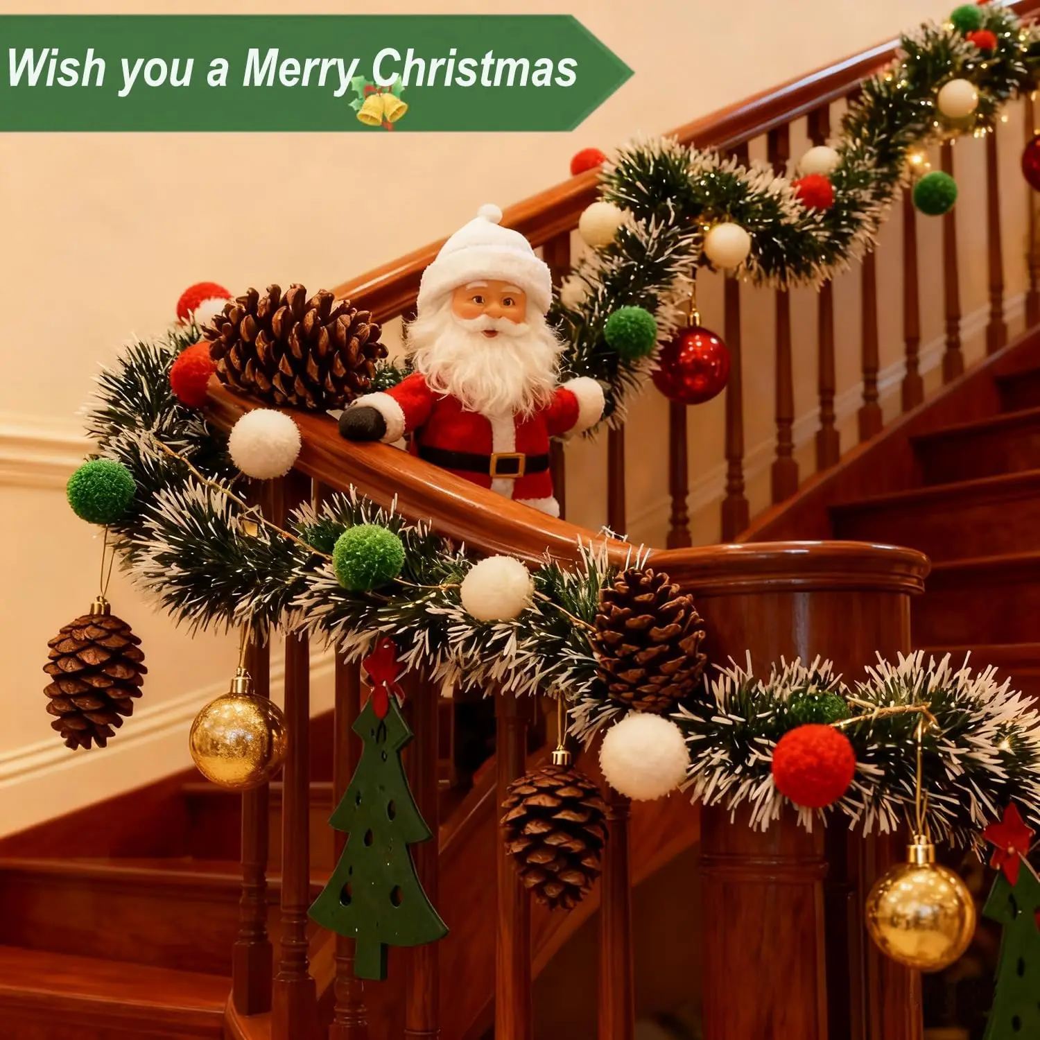 Зеленая и белая гирлянда с сне – обзор и цена Tinsel Garland Decoration